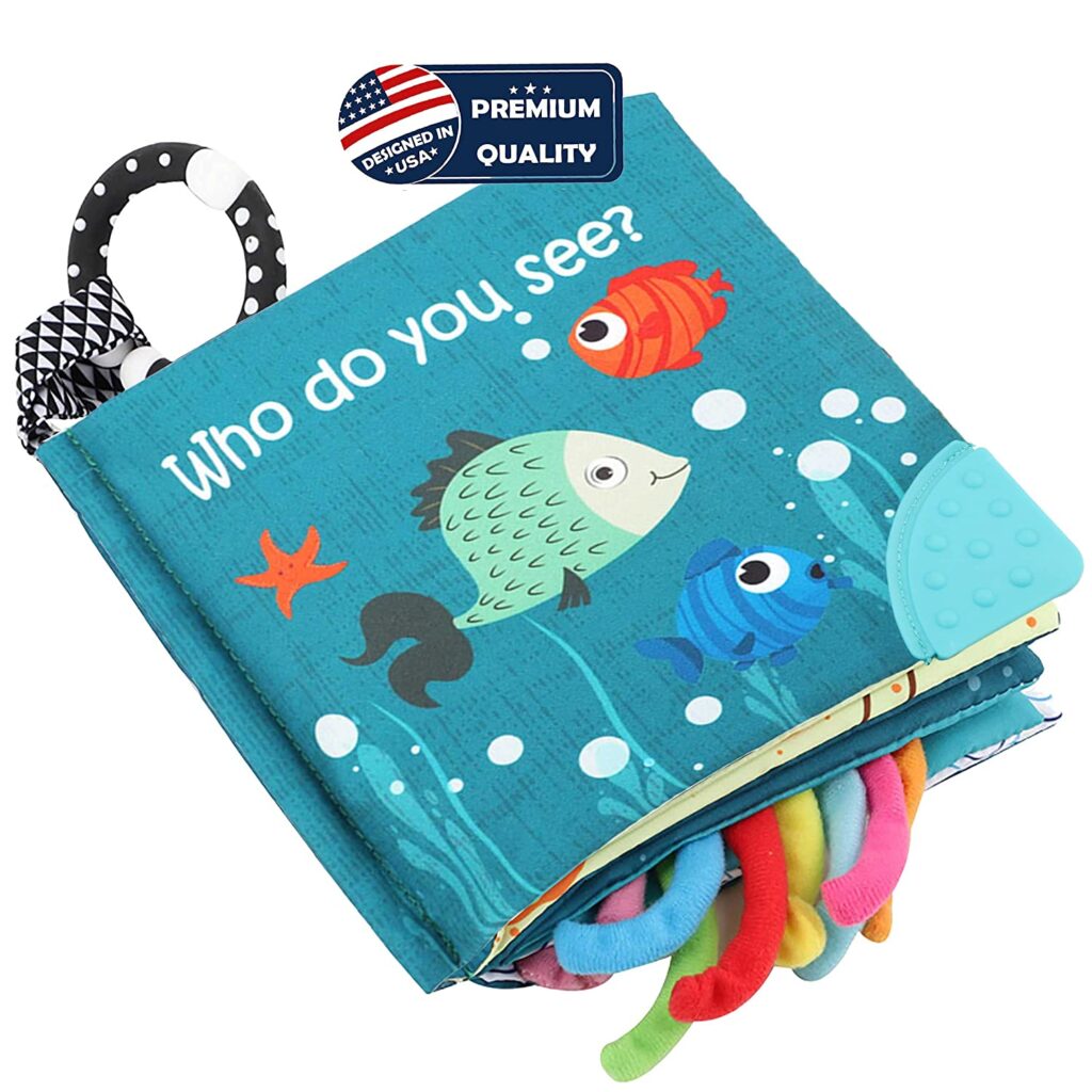 blue baby book with fish